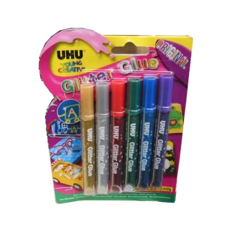 1 - 6 PEZZI - GLITTER GLUE UHU 10 ML. ORIGINAL  D1549