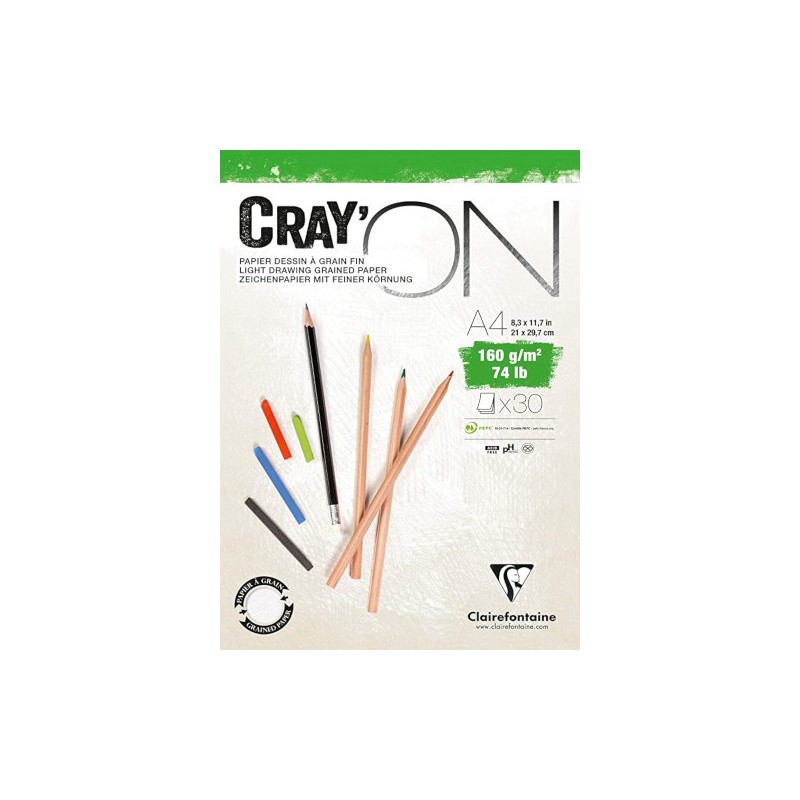 BLOCCO DISEGNO A4 160gr. 30fg COLLATO CRAY'ON  CLAIREFONTAINE 975027C
