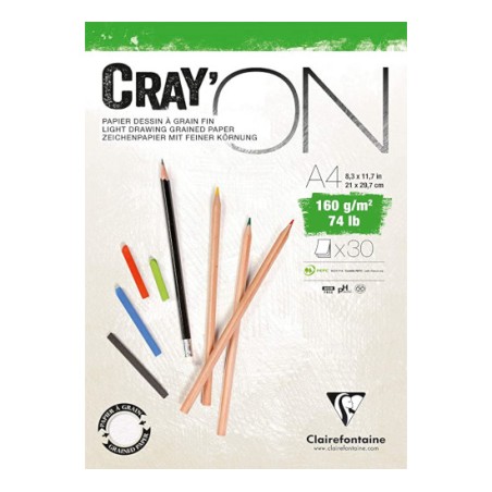 1 - BLOCCO DISEGNO A4 160gr. 30fg COLLATO CRAY'ON  CLAIREFONTAINE 975027C