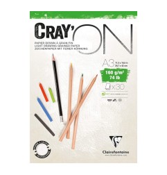 1 - BLOCCO DISEGNO A3 160gr. 30fg COLLATO CRAY'ON  CLAIREFONTAINE 975028C