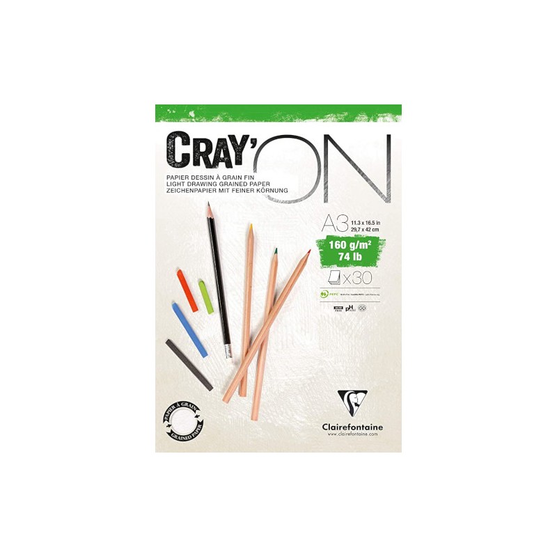 BLOCCO DISEGNO A3 160gr. 30fg COLLATO CRAY'ON  CLAIREFONTAINE 975028C