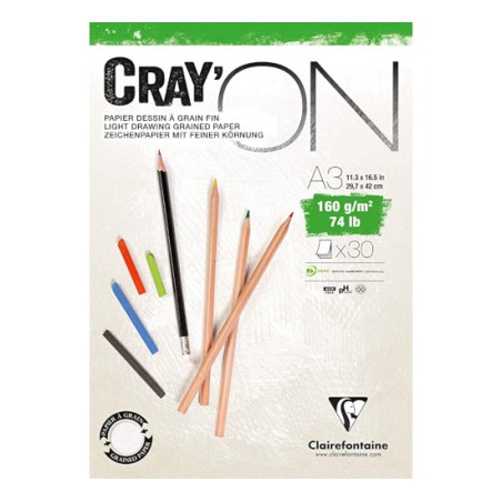 1 - BLOCCO DISEGNO A3 160gr. 30fg COLLATO CRAY'ON  CLAIREFONTAINE 975028C