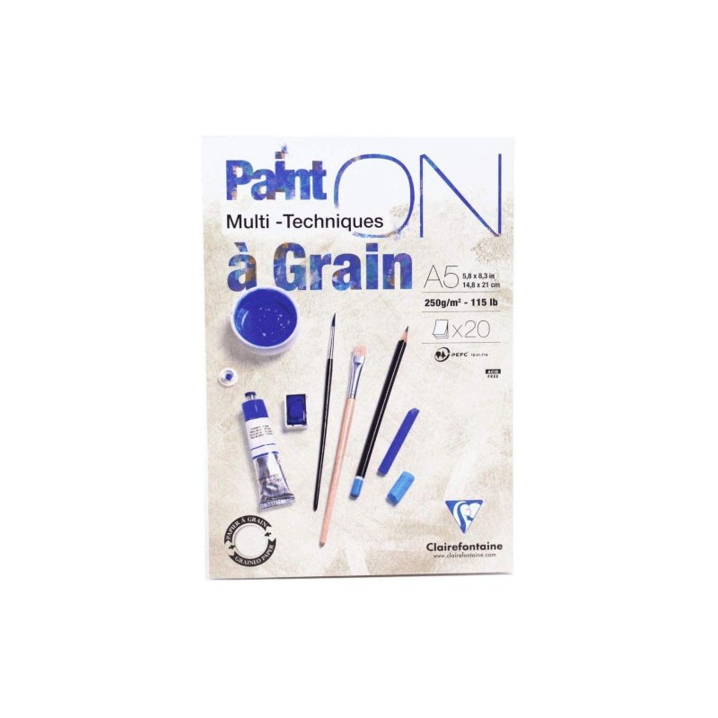 BLOCCO DISEGNO A GRANA A5 250gr. 20fg PAINT'ON CLAIREFONTAINE 975048C