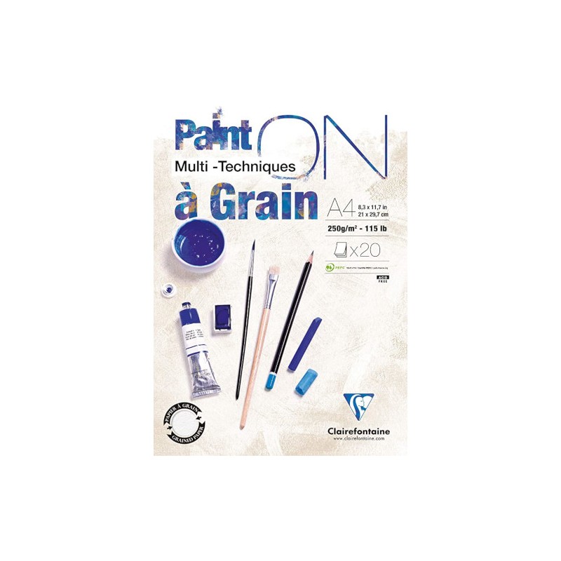 BLOCCO DISEGNO A GRANA A4 250gr. 20fg PAINT'ON CLAIREFONTAINE 975049C