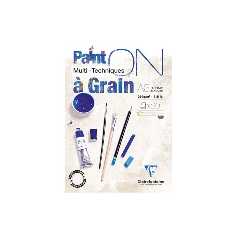BLOCCO DISEGNO A GRANA A3 250gr. 20fg PAINT'ON CLAIREFONTAINE 975050C