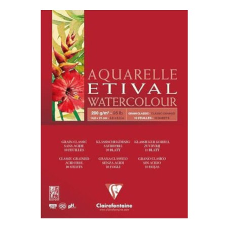 1 - BLOCCO AQUARELLO A5 200gr. 10fg COLLATO ETIVAL CLAIREFONTAINE 96373C