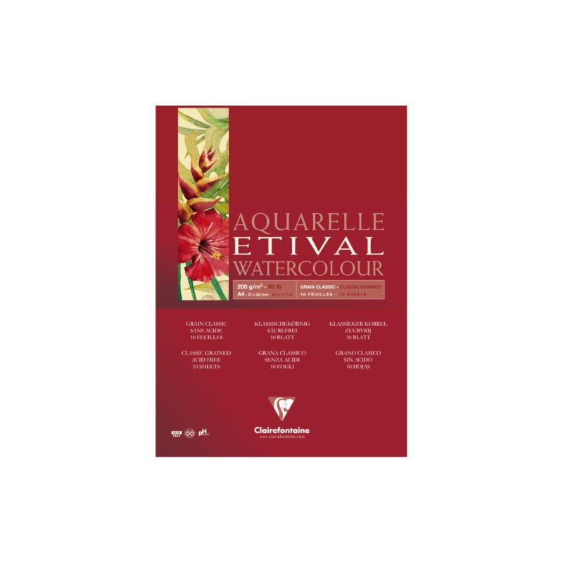 BLOCCO AQUARELLO A4 200gr. 10fg COLLATO ETIVAL CLAIREFONTAINE 96374C