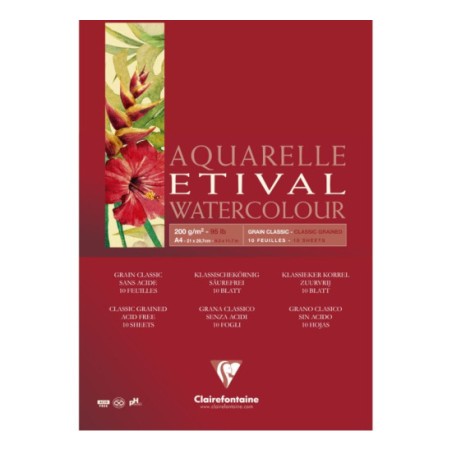 1 - BLOCCO AQUARELLO A4 200gr. 10fg COLLATO ETIVAL CLAIREFONTAINE 96374C