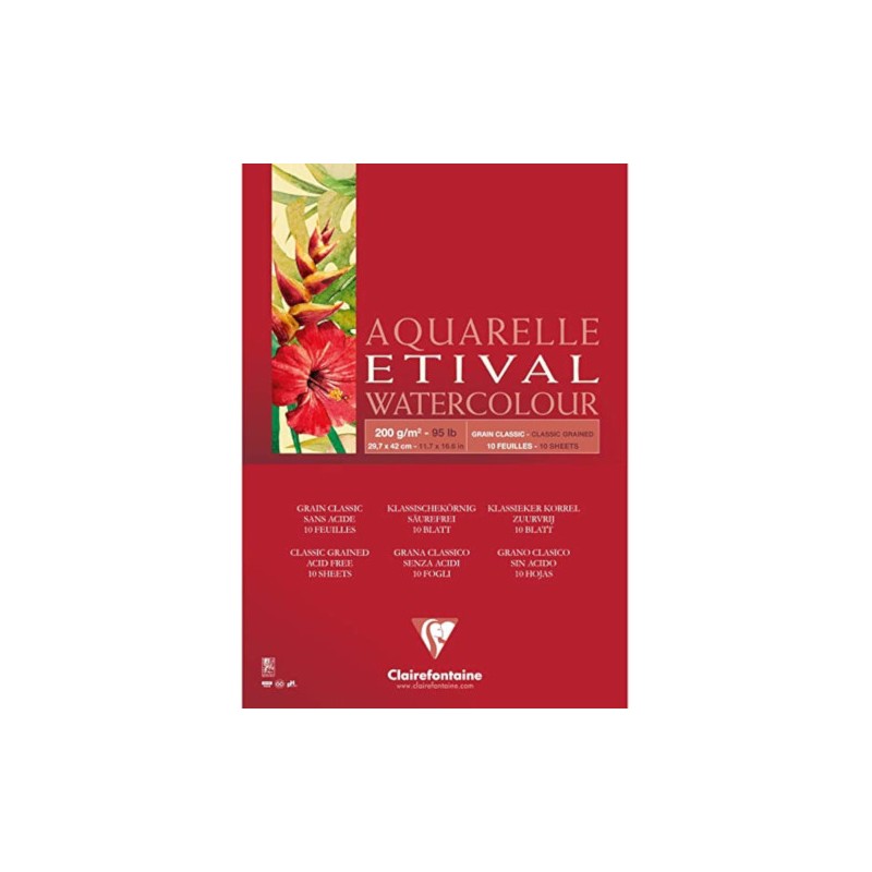 BLOCCO AQUARELLO A3 200gr. 10fg COLLATO ETIVAL CLAIREFONTAINE 96375C