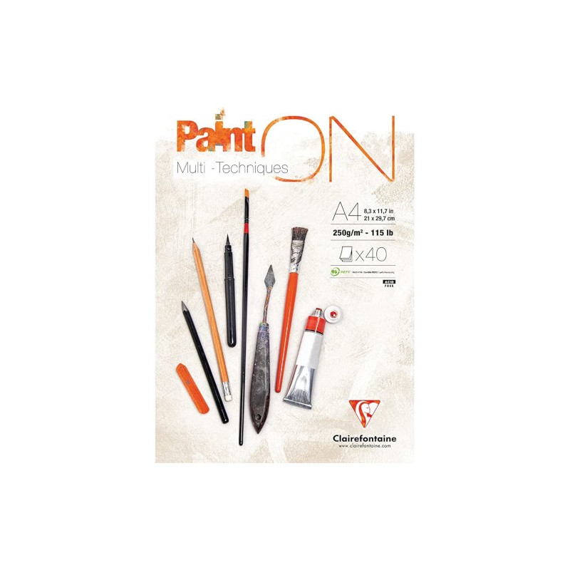 BLOCCO DISEGNO A4 250gr. 40fg COLLATO PAINT'ON  CLAIREFONTAINE 96537C
