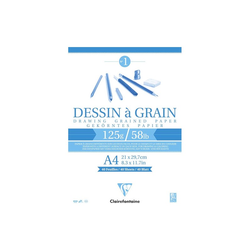 BLOCCO DISEGNO A GRANA A4 125gr. 40fg COLLATO   CLAIREFONTAINE 96684C