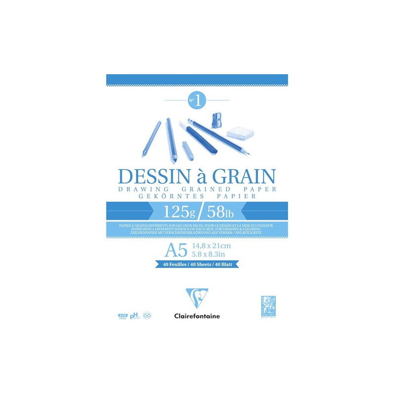 BLOCCO DISEGNO A GRANA A5 125gr. 40fg COLLATO   CLAIREFONTAINE 96686C