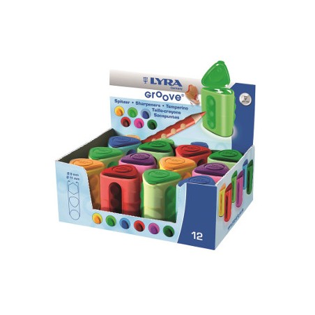 1 - FILA LYRA Temperamatite GROOVE con 2 Fori e Serbatoio Forma Triangolare 12 pezzi L7311250