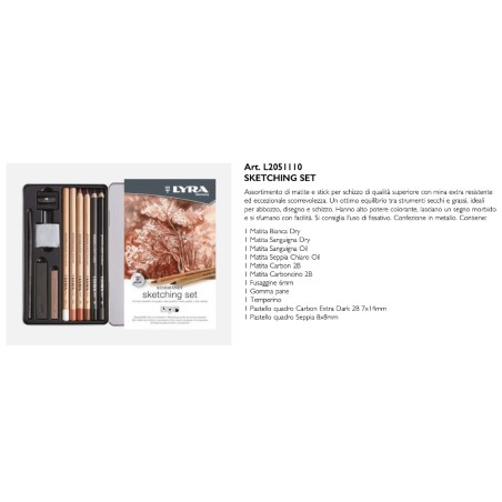Lyra Rembrandt Sketching Set per Disegno Artistico 11 Pezzi in Astuccio Metallico L2051110