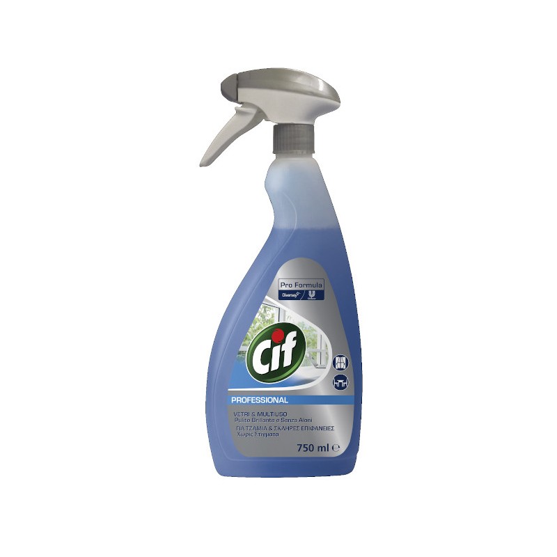 DETERGENTE CIF VETRI E MULTIUSO PROFESSIONAL 750ml 7517905.Elimina efficacemente lo sporco e il grasso assicurando una finitura 