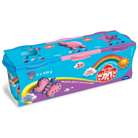 1 - Pasta da modellare Dido' Tris viola rosa azzurro Fila 220 gr