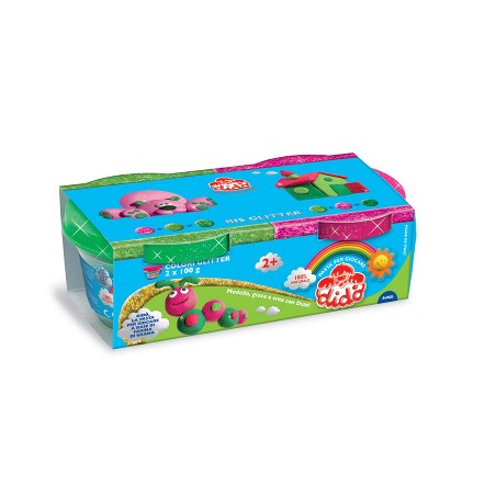 Didò Bis Glitter pasta modellabile 2 barattoli 100 g magenta e verde 396702