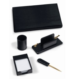 1 - NIJI Set da Scrivania 5 Pezzi in Ecopelle Scrittoio Nero LORD 119-N