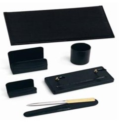 1 - NIJI Set da Scrivania 6 Pezzi in Ecopelle Scrittorio Nero CLASSIC 121-N