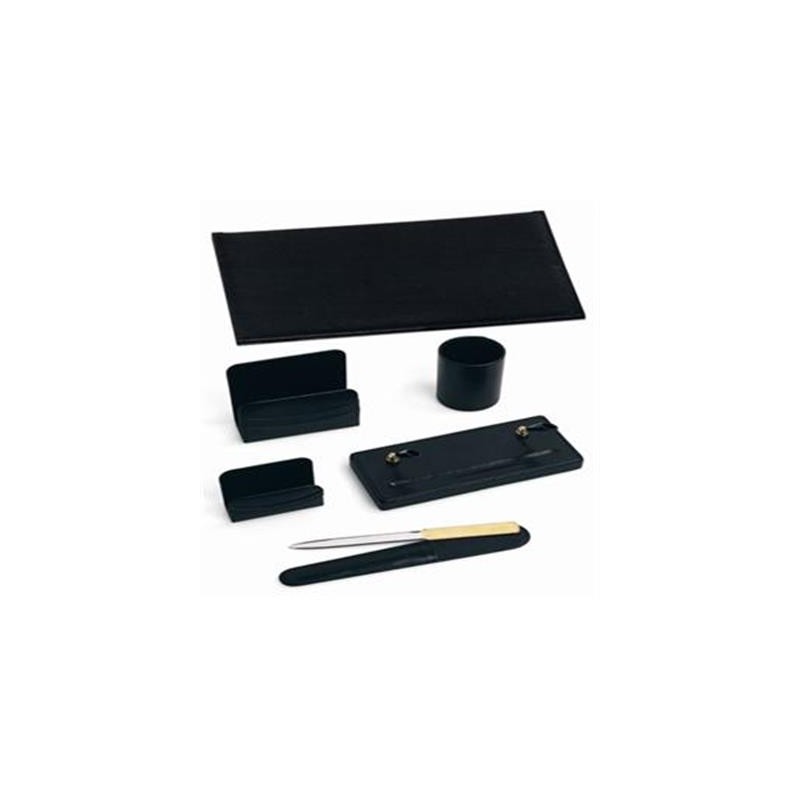 NIJI Set da Scrivania 6 Pezzi in Ecopelle Scrittorio Nero CLASSIC 121-N
