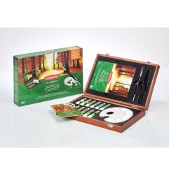 1 - DERWENT Scatola arte in legno 12 tempere acriliche, pennello, spatola, tavolozza, blocco + guida 2305674