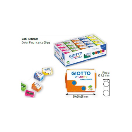 1 - FILA Temperamatite GIOTTO Stilnovo 1 Foro ricarica 60 Pezzi 240000