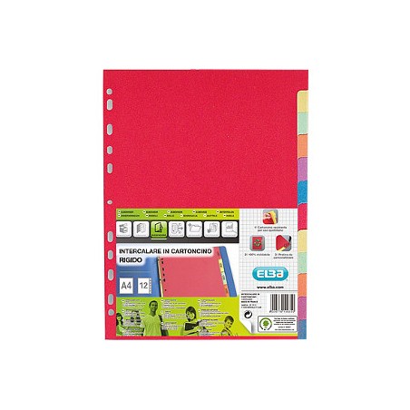1 - FAVORIT  Divisori intercalare in cartoncino A4 12 colori Favorit 204882