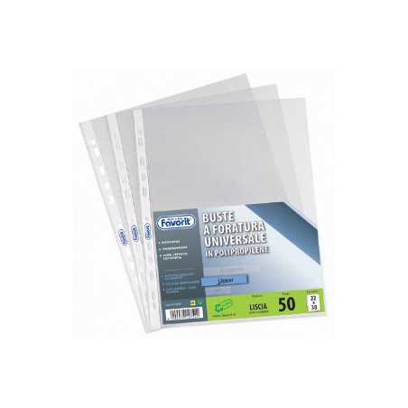 1 - FAVORIT  Buste a foratura universale lucide Linear 010  22x30 cm 50 pz.  460039