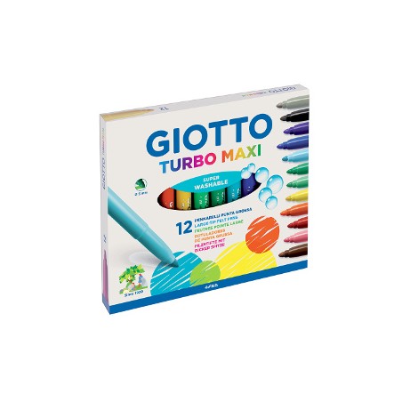 1 - FILA Giotto Turbo Maxi Pennarelli a Spirito per Bambini Inchiostro Lavabile 12 Colori 4540