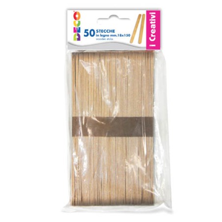 1 - CWR DECO Stecche in Legno Naturale I CREATIVI cm 1,8x15 50 Pz 11690