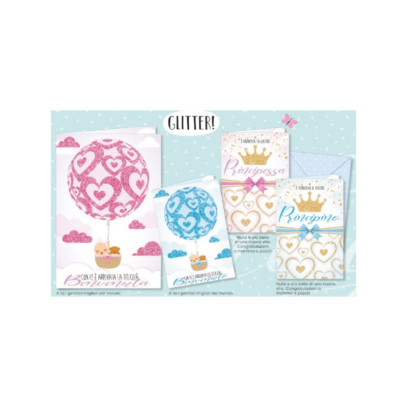 BIGLIETTO NASCITA PRINCIPE & PRINCIPESSA -12pz NA6080