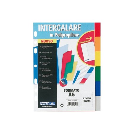 1 - FAVORIT  Divisori intercalare A5 6 colori PLP Favorit 500802