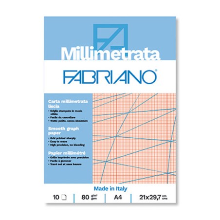 1 - FABRIANO Blocco Disegno Millimetrato A4 80 gr10 fogli 21x29,7 cm 19100662