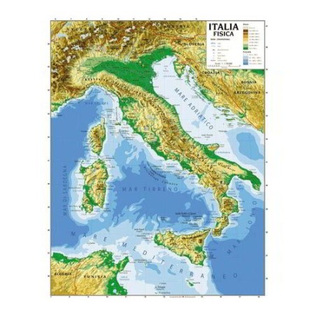 1 - CWR Carta geografica Italia plastificata fisico/politica 100x140 06990