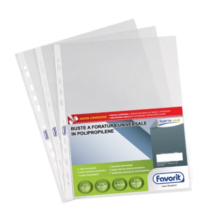 1 - FAVORIT  Buste a foratura universale lucide 23x33 cm 25 pz.  460065