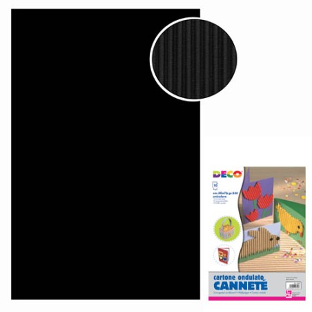 1 - Cartoncino Colorato Ondulato Cannete' CWR - 50x70 Cm Nero 10 pz 2206/7