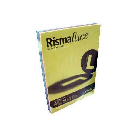 1 - FAVINI  125 fogli Rismaluce carta fotocopie Promo 8 colori forti A4 200gr A67X114