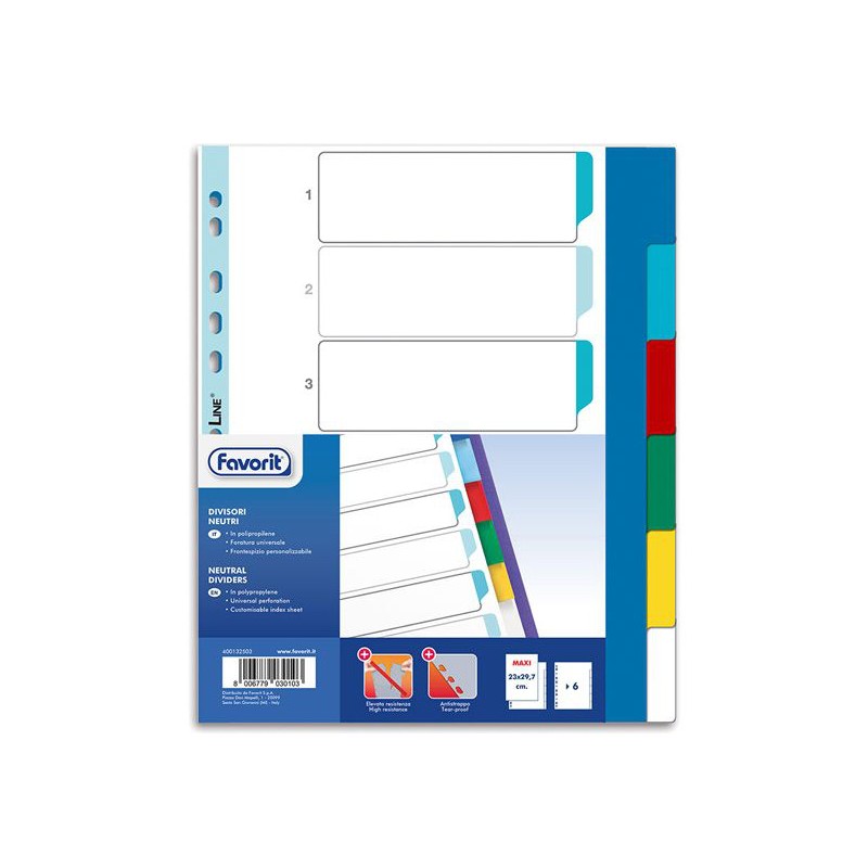FAVORIT Divisori MAXI 23X29,7 IN PLP 6 colori Favorit 132503