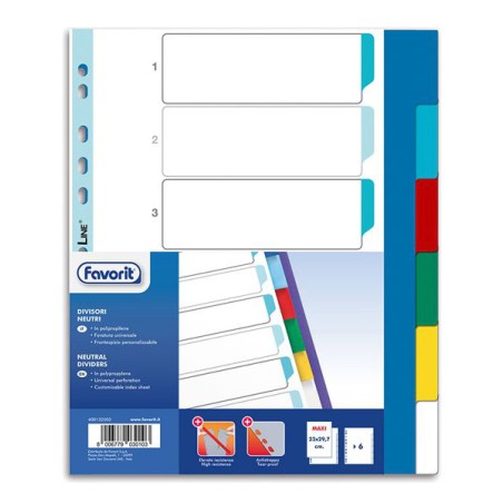 1 - FAVORIT Divisori MAXI 23X29,7 IN PLP 6 colori Favorit 132503