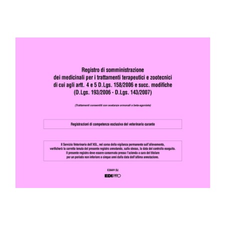 EDIPRO  Registro somministrazione medicinali terapeutici e zootecnici E2889