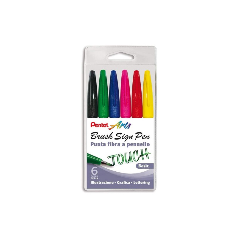 Pentel Brush Sign Pen pennarello punta flessibile set 6 colori assortiti 0022050