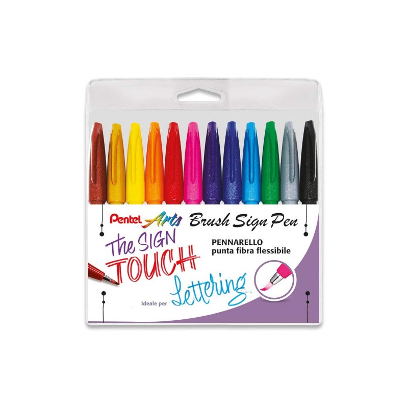 Pentel Sign Pen Brush set 12 colori pennarelli punta flessibile 0022187