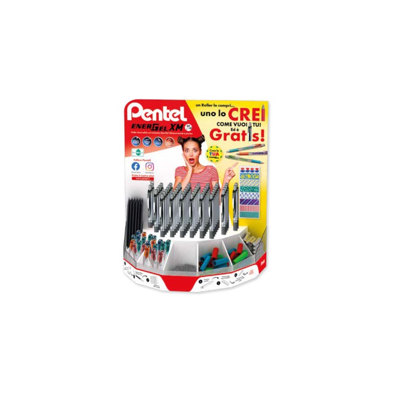 Pentel EnerGel XM BL77 Roller a Scatto 0,7 mm Espositore 60 Blu + 60 Neri Inchiostro Gel 0022237