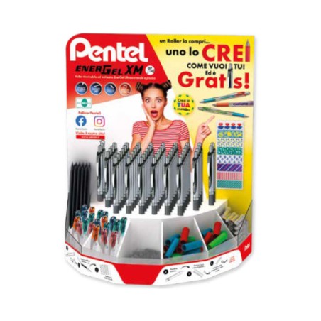 1 - PENTEL Espositore 120 pezzi Penna Roller Energel XM 0,7 a scatto 0022237