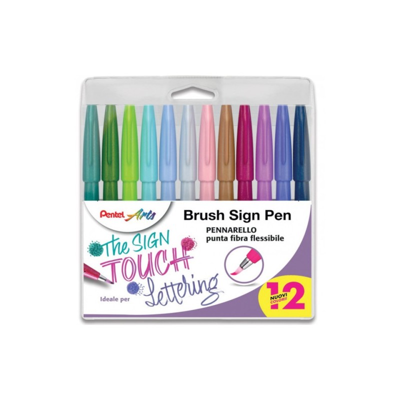 Pentel Sign Pen Brush set 12 colori pennarelli punta flessibile fibra 0022257