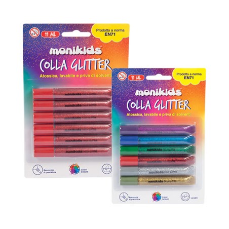 1 - 6 PEZZI BLISTER COLLA GLITTER GLUE 11ml. ARGENTO 22/052