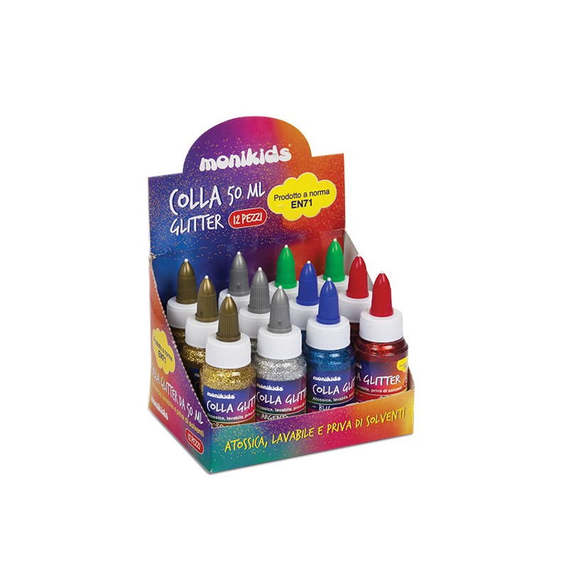 12 PEZZI BLISTER COLLA GLITTER GLUE 50ml ASSORTITI 22/058