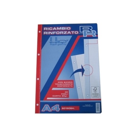 1 - RED IN BLU Ricambio A4 80 gr rinforzato con banda trasparente 40 fg.