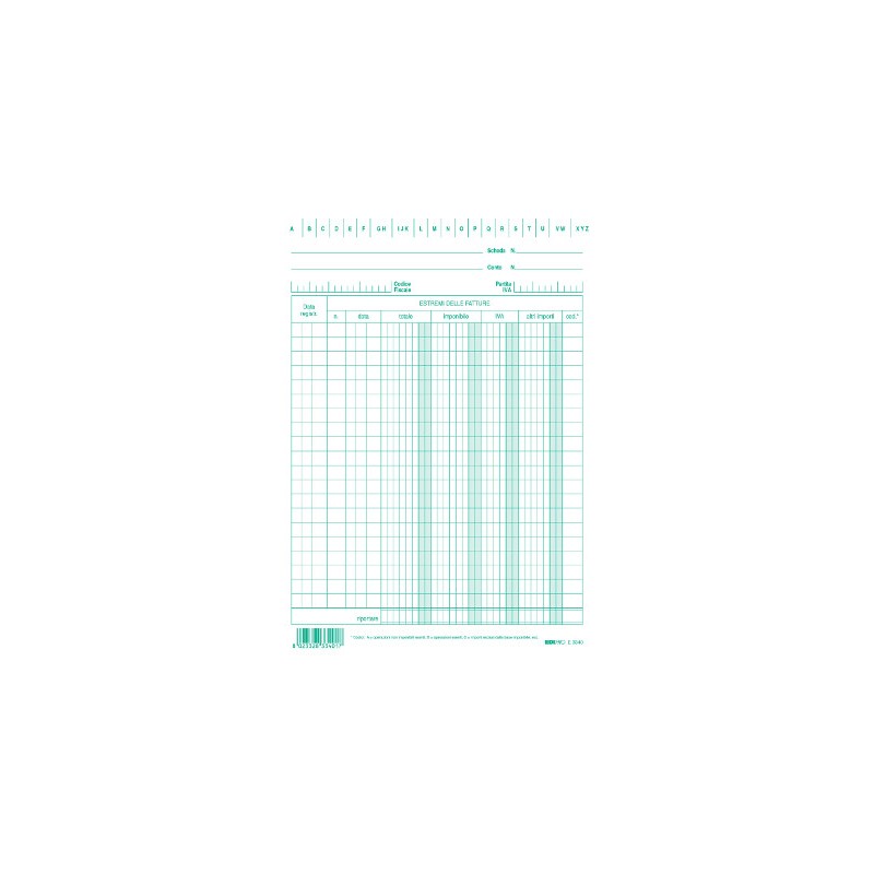 EDIPRO  100 schede registrazione fatture IVA colore blu 21x15 E3340
