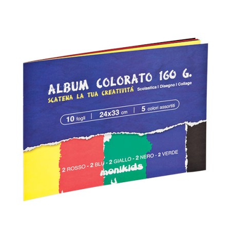 1 - MONIKIDS Album Colorato 10 Cartoncini Colori Assortiti cm 24X34  41/063